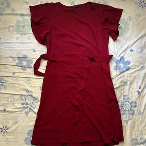 SHEIN Unity Solid Butterfly Sleeve Belted Tunic Dress